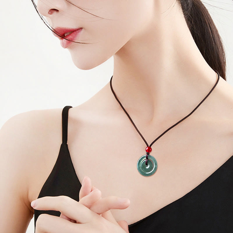 Nimara Ritual Green Jade Double Peace Buckle Abundance Necklace Pendant