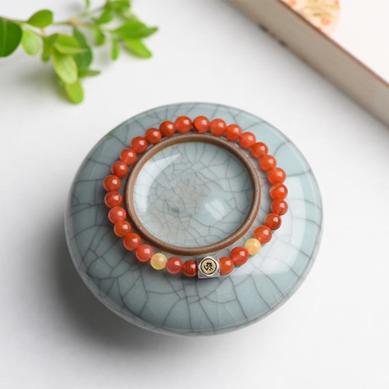 Nimara Ritual 925 Sterling Silver Chinese Zodiac Natal Buddha Amulet Red Agate Amber Self-acceptance Bracelet