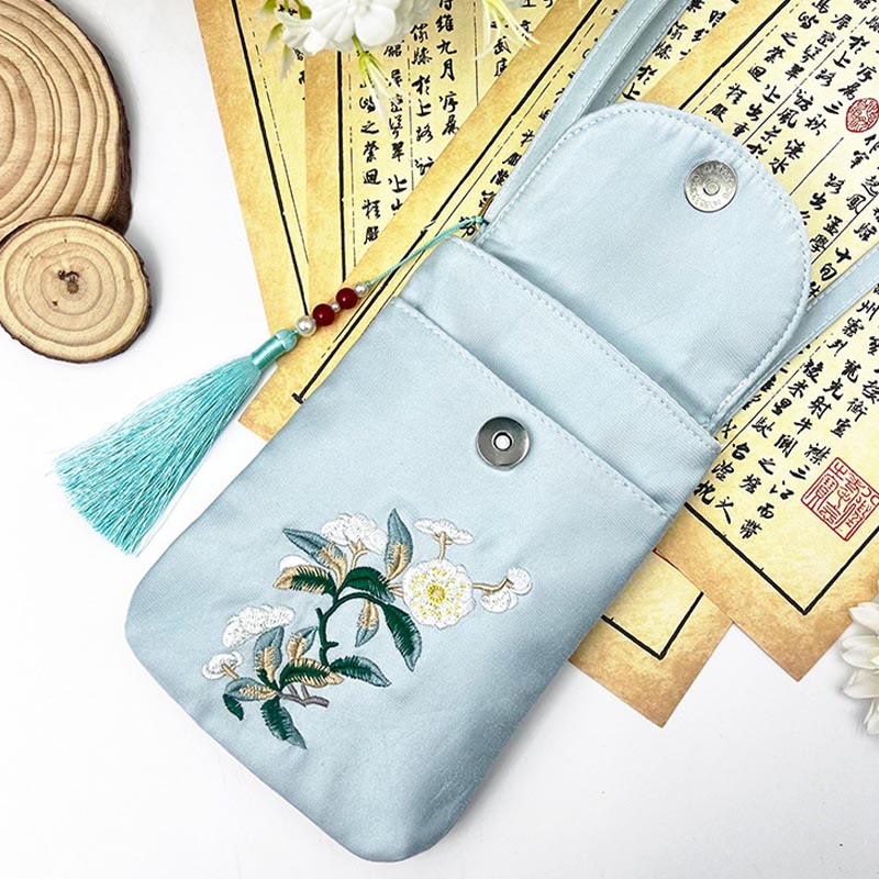 Nimara Ritual Small Embroidered Flowers Crossbody Bag Shoulder Bag Double Layer Cellphone Bag