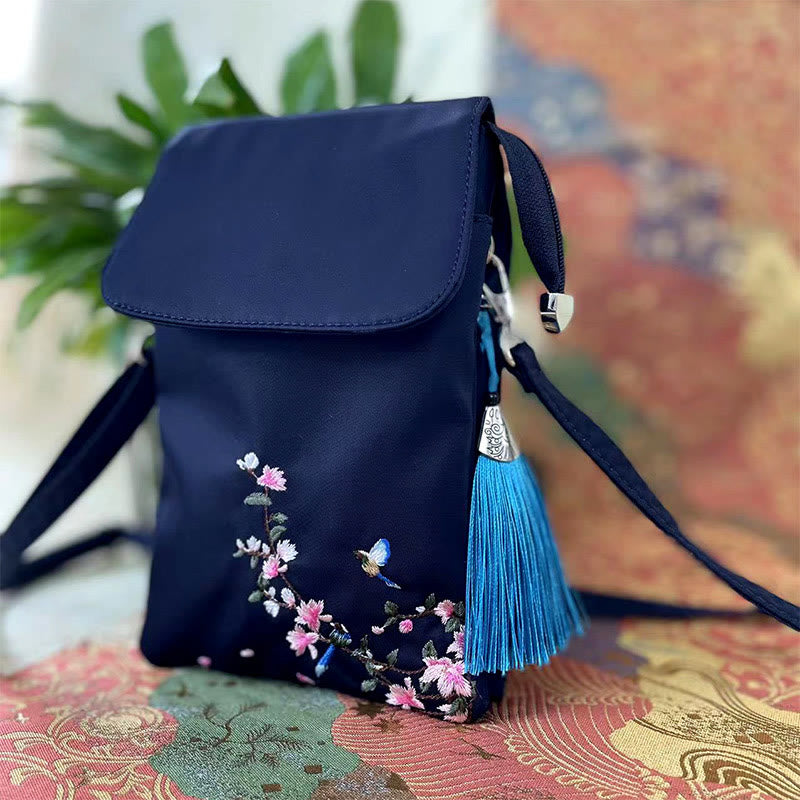 Nimara Ritual Waterproof Handmade Embroidered Lotus Flowers Crossbody Bag Shoulder Bag Cellphone Bag