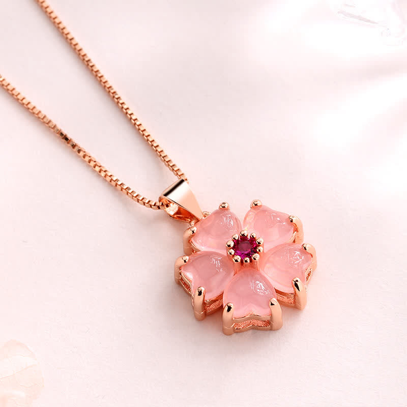 Nimara Ritual Pink Crystal Love Heart Flower Soothing Necklace Pendant