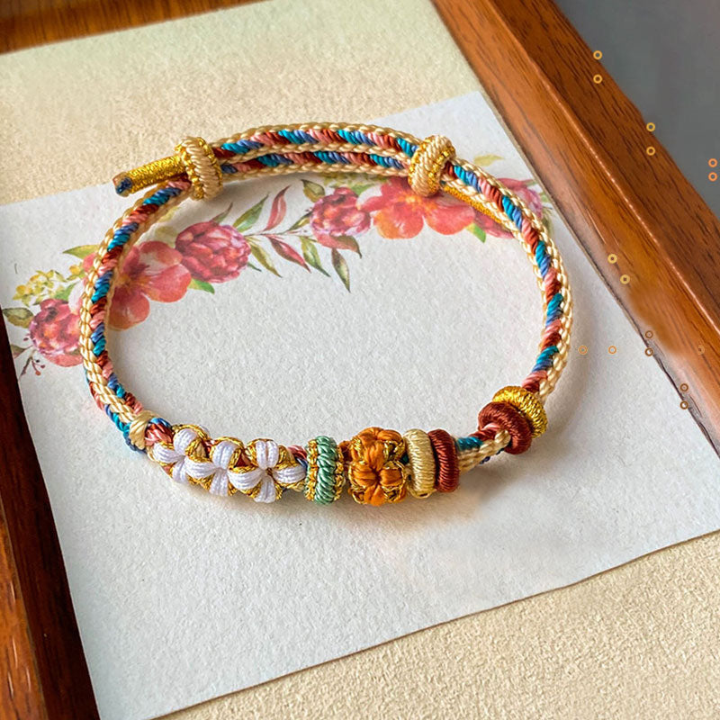 Nimara Ritual Handmade Dunhuang Color Peach Blossom Pattern Braid String Bracelet
