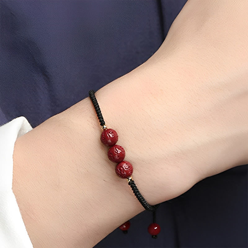 Nimara Ritual Handmade Cinnabar Om Mani Padme Hum Engraved Beads Blessing Braided Bracelet