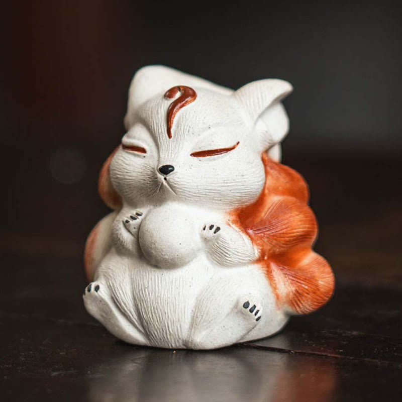 Nimara Ritual Mini Nine Tailed Fox Purple Clay Luck Desk Decoration