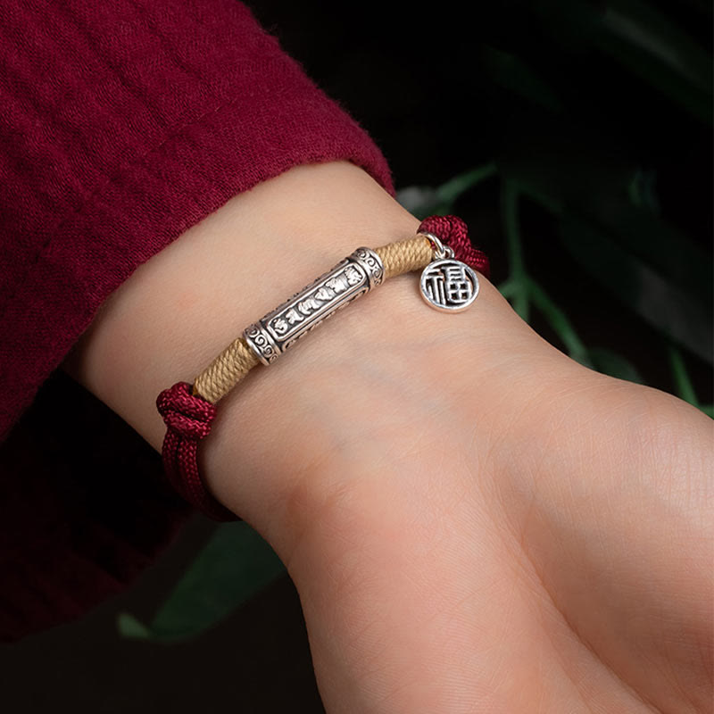 Nimara Ritual 999 Sterling Silver Tibet Handmade Om Mani Padme Hum Fu Character TopRank Character Luck Braided Bracelet