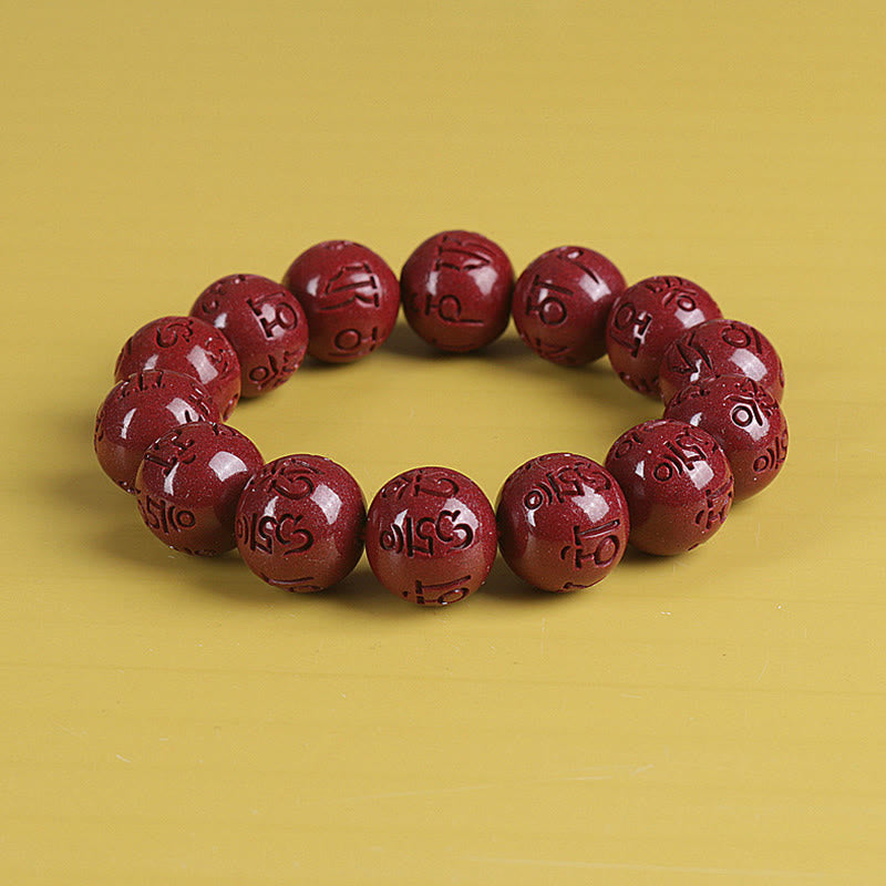Nimara Ritual Natural Double PiXiu Cinnabar Om Mani Padme Hum Wealth Luck Bead Bracelet