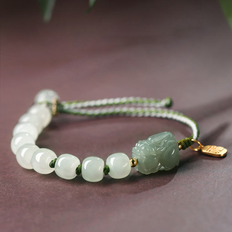 Nimara Ritual Natural Hetian Jade PiXiu Luck Fu Character String Bracelet
