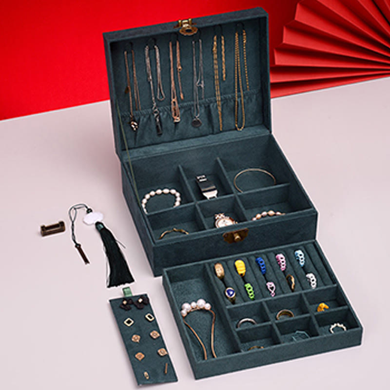 Nimara Ritual Simple Design Jewelry Box Organizer Two-Layer Jewelry Storage Box Flannel Box With Lock
