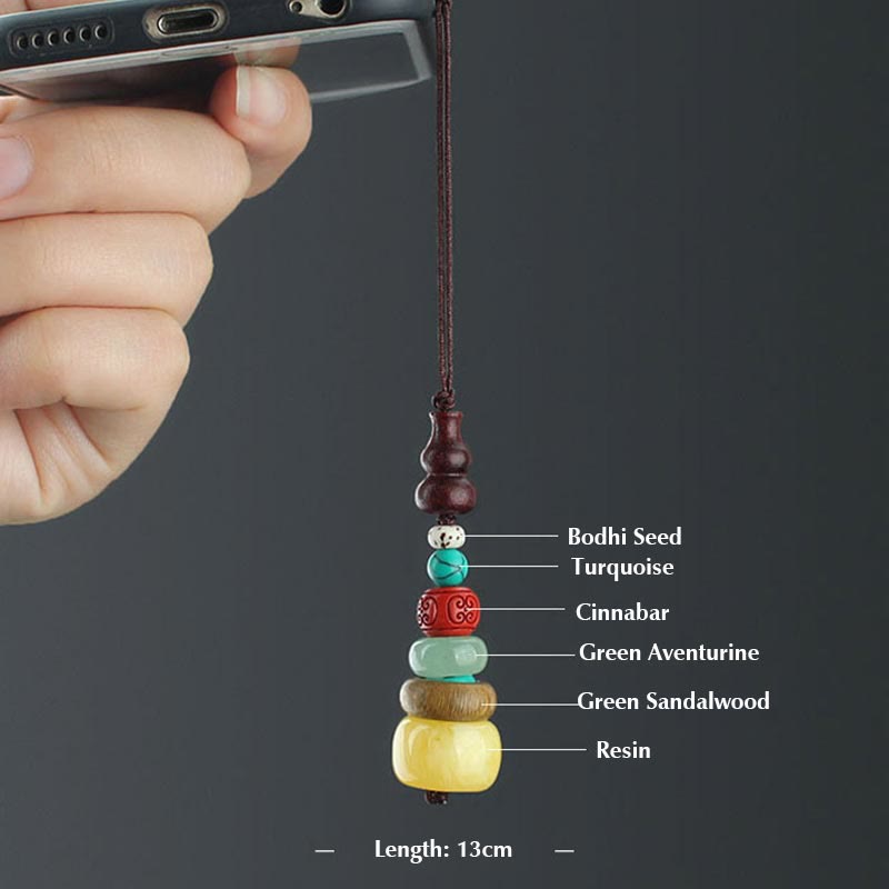 Nimara Ritual Green Sandalwood Ebony Wood Gourd Seven Layer Pagoda Positive Phone Hanging Decoration