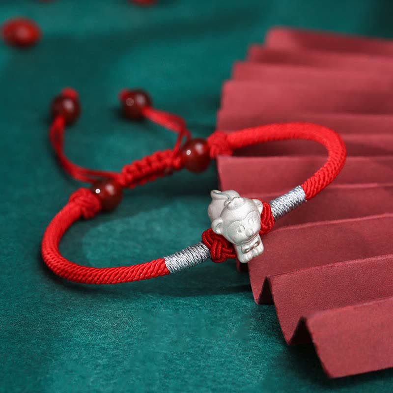 Nimara Ritual 999 Sterling Silver Chinese Zodiac Luck Strength Red String Bracelet