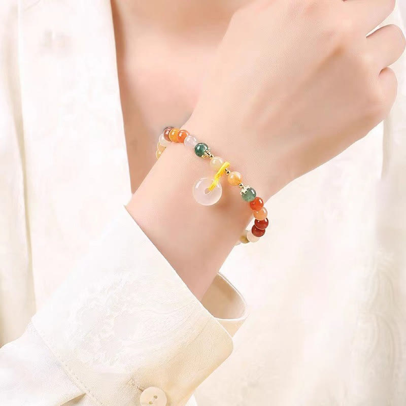 Nimara Ritual 14K Gold Plated Colorful Golden Silk Jade Peace Buckle Wealth Bracelet