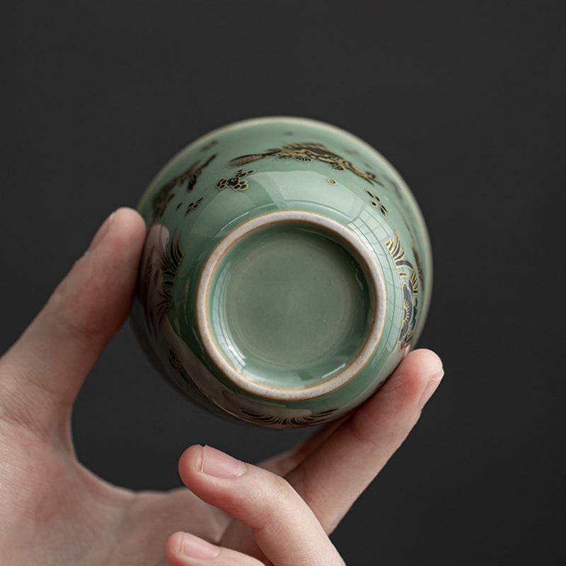 Nimara Ritual Butterfly Flower Lotus Koi Fish Plum Blossom Ceramic Teacup Kung Fu Tea Cup 100ml
