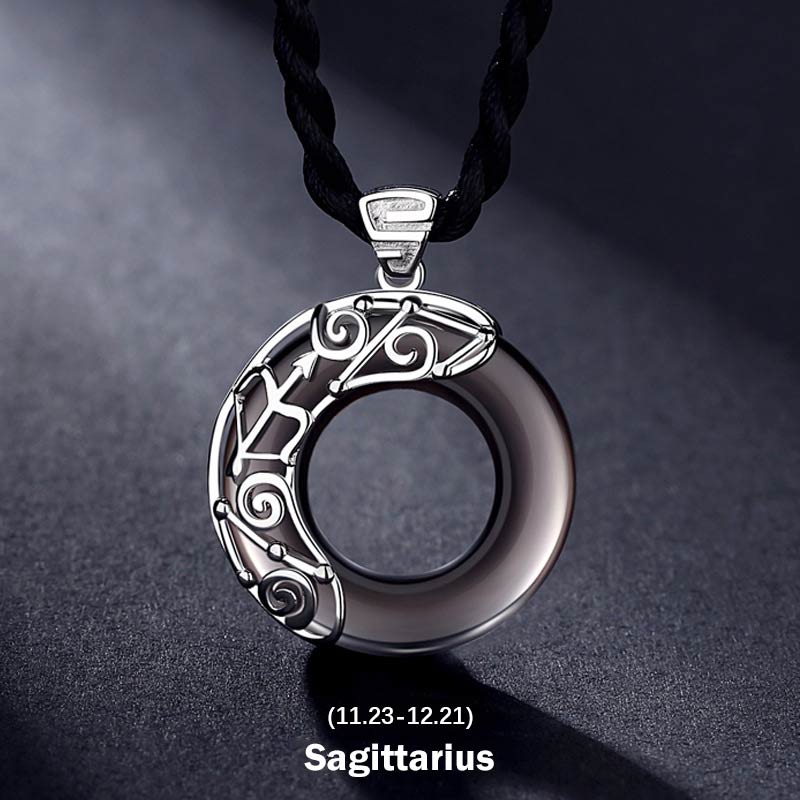 Nimara Ritual 12 Constellations of the Zodiac Ice Obsidian Blessing Round Pendant Necklace