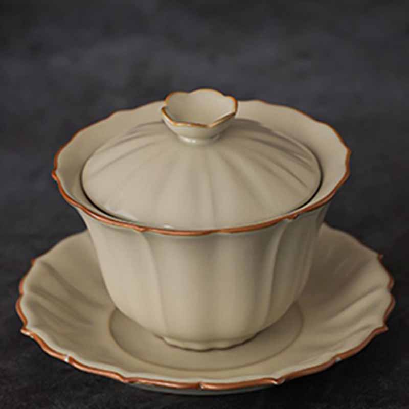 Nimara Ritual Beige Plum Blossom Shape Peach Branch Ceramic Gaiwan Sancai Teacup Kung Fu Tea Cup With Lid