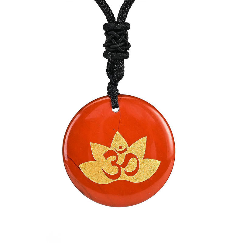 Nimara Ritual OM Lotus Symbol Various Crystal Amethyst Tiger Eye Healing Necklace Pendant