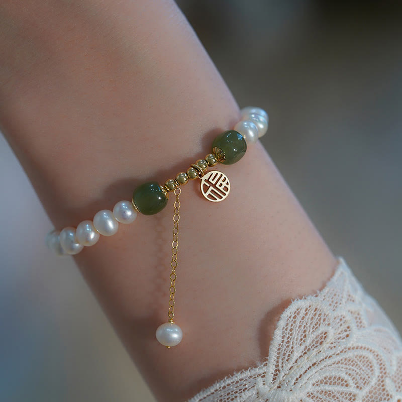 Nimara Ritual Natural Pearl Hetian Jade Happiness Wisdom Bead Bracelet