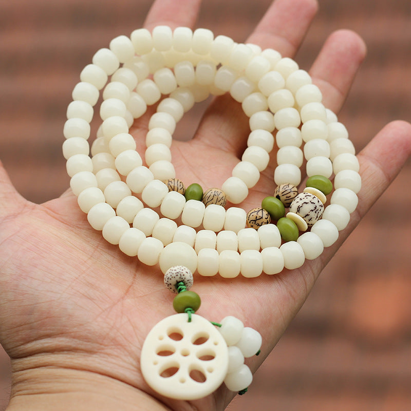 Nimara Ritual White Bodhi Seed Mala 108 Beads Luck Bracelet