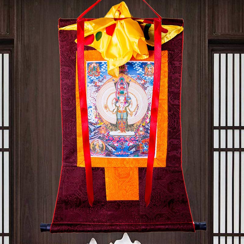 Nimara Ritual Tibetan Thousand-handed Avalokitesvara Framed Thangka Blessing Decoration