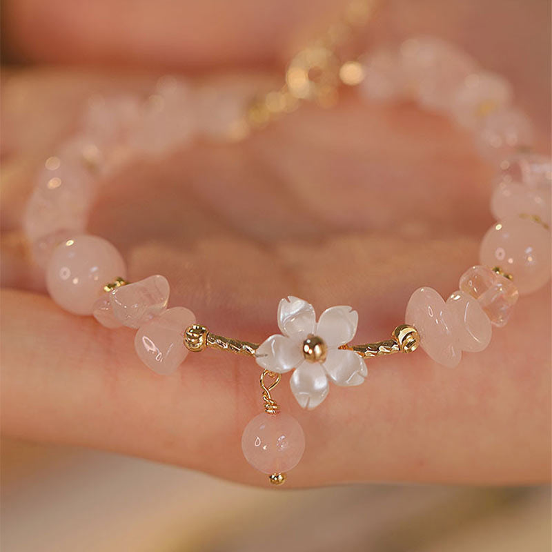 Nimara Ritual 14k Gold Plated Natural Pink Crystal Flower Love Bracelet