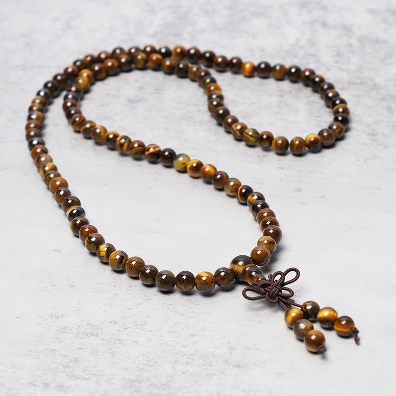 Nimara Ritual Tibetan 108 Natural Tiger Eye Gemstone Beads Prayer Mala Bracelet Necklace