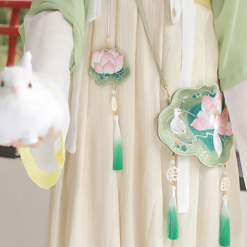 Nimara Ritual Luck Embroidery Lotus Koi Fish Rabbit Flower Hanfu Bag Crossbody Bag Shoulder Bag