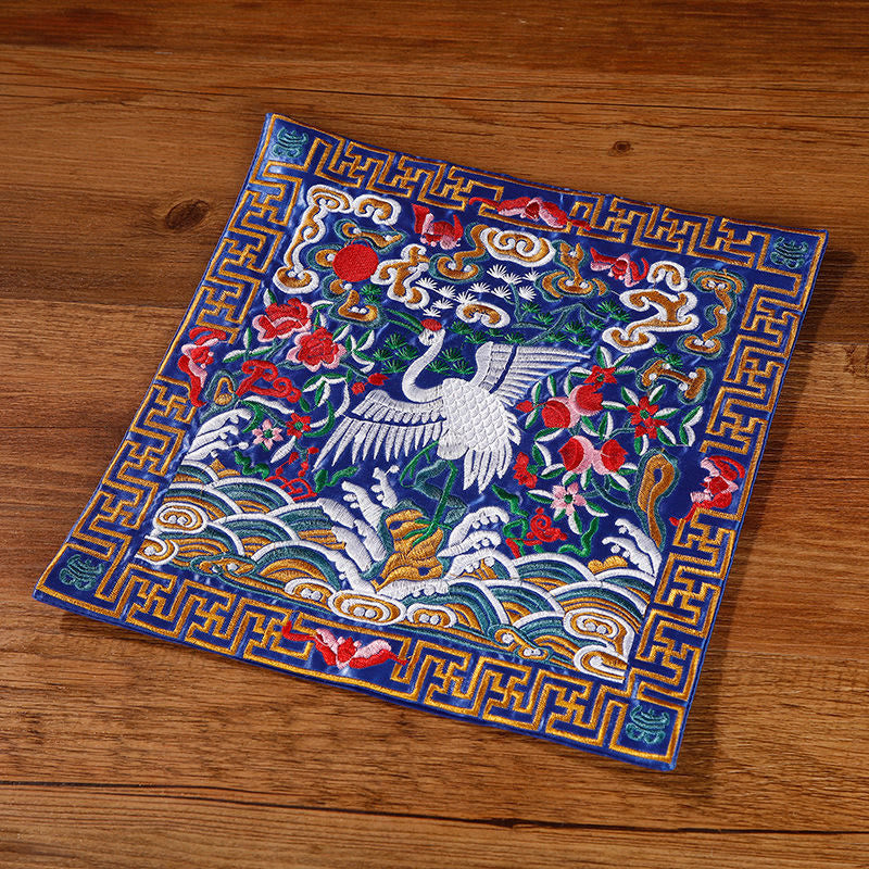 Nimara Ritual Crane Phoenix Dragon Kirin Embroidered Cup Mat Pad Tea Cup Coaster Square Kung Fu Tea Mat