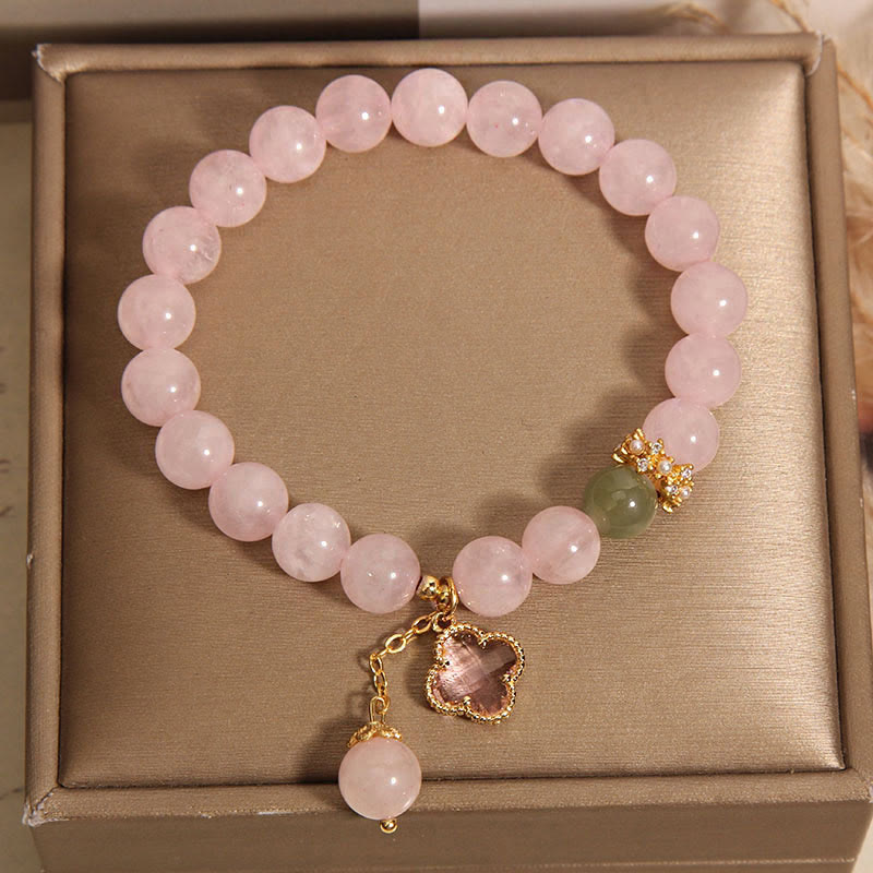 Nimara Ritual Natural Pink Crystal Four Leaf Clover Soothing Bracelet