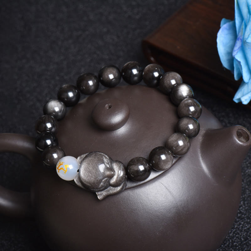 Nimara Ritual Natural Rainbow Obsidian Gold Sheen Obsidian Silver Sheen Obsidian Fox Healing Bracelet