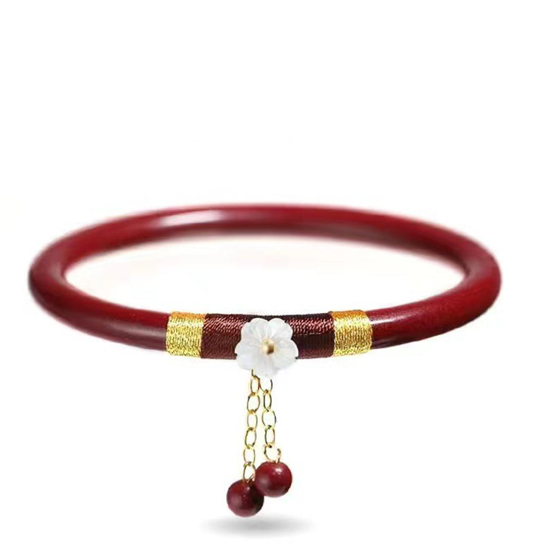 Nimara Ritual 2Pcs Cinnabar Flower Blessing Bangle Charm Bracelet