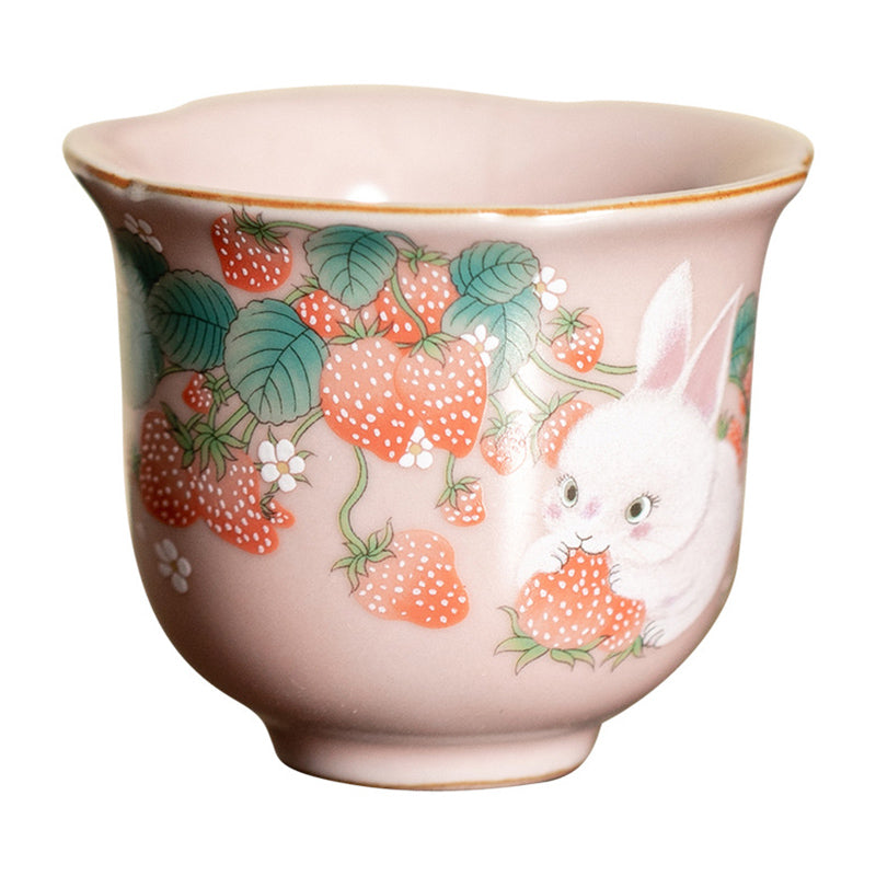 Nimara Ritual Cute Strawberry Rabbit Flower Ceramic Teacup Kung Fu Tea Cup 55ml