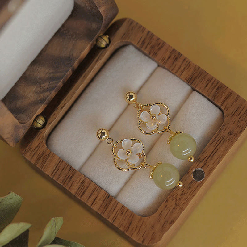Nimara Ritual Tridacna Stone Flower Jade Bead Blessing Drop Earrings