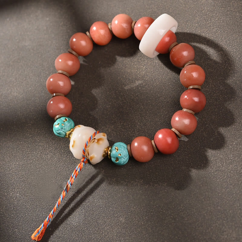 Nimara Ritual Tibetan Natural Camel Bone Dzi Bead Bodhi Seed Charm Luck Bracelet