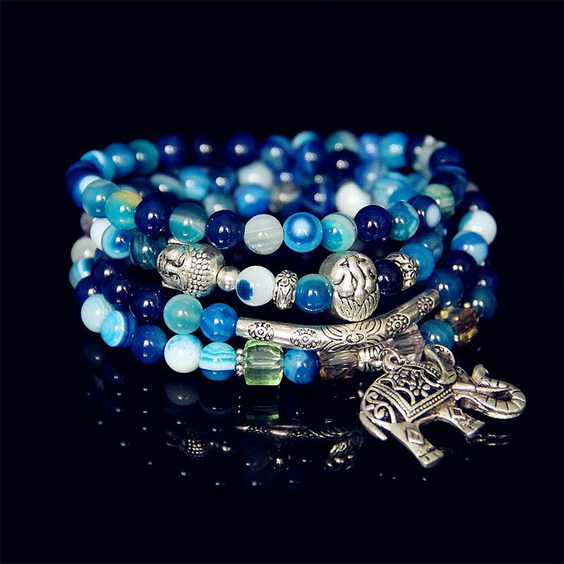 Nimara Ritual Natural Agate Elephant Buddha Hope Bracelet