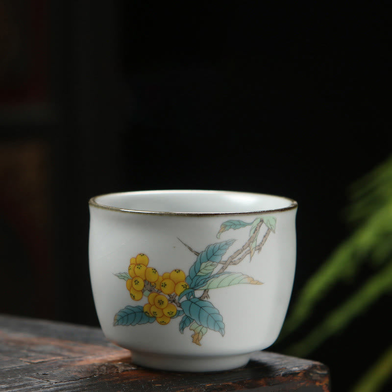 Nimara Ritual Loquat Lychee Snow Scenery Landscape Grape Apple Ceramic Teacup Kung Fu Tea Cup