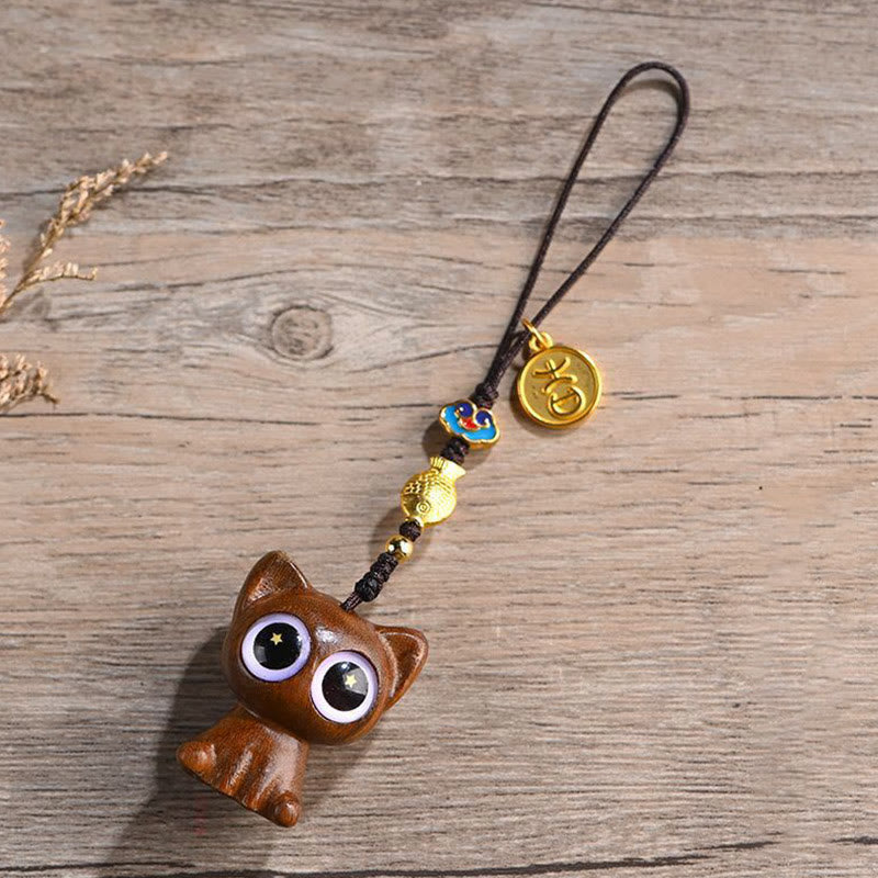 Nimara Ritual Green Sandalwood Lucky Cat Koi Fish Cure Key Chain Phone Hanging Decoration