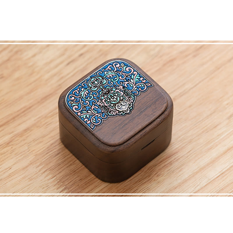 Nimara Ritual Retro Handmade Black Walnut Wood Ring Jewelry Storage Box Leaf Wooden Gift Box