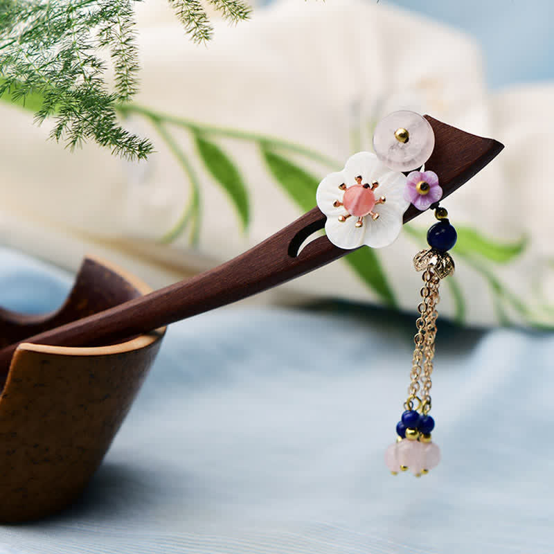 Nimara Ritual Red Sandalwood Pink Crystal Charm Healing Hairpin Decorations
