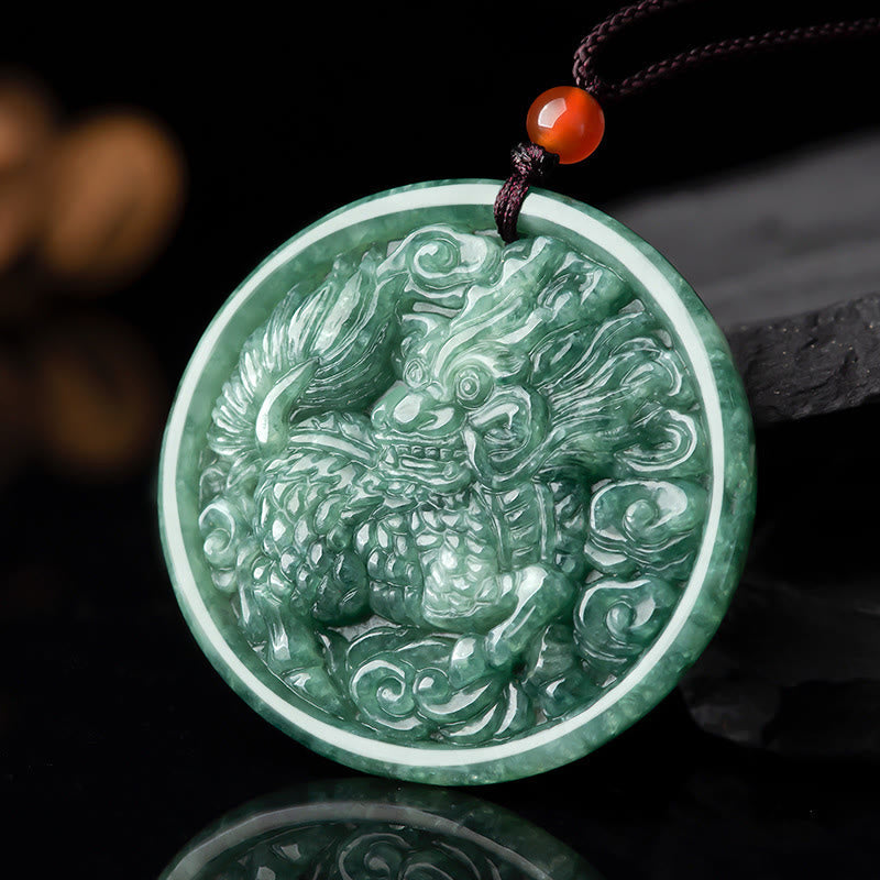 Nimara Ritual Natural Jade Kirin Abundance String Necklace Pendant