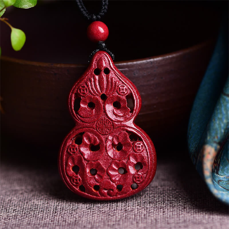 Nimara Ritual Laughing Buddha Yin Yang Chinese Zodiac Gourd Natural Cinnabar Blessing Necklace Pendant