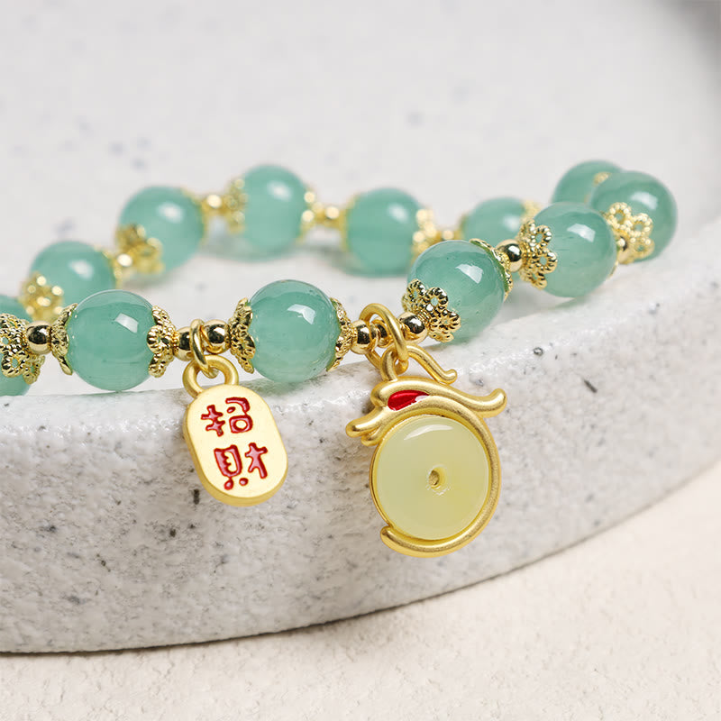 Nimara Ritual Year of the Dragon Red Agate Green Aventurine Peace Buckle Fu Character Lucky Fortune Bracelet