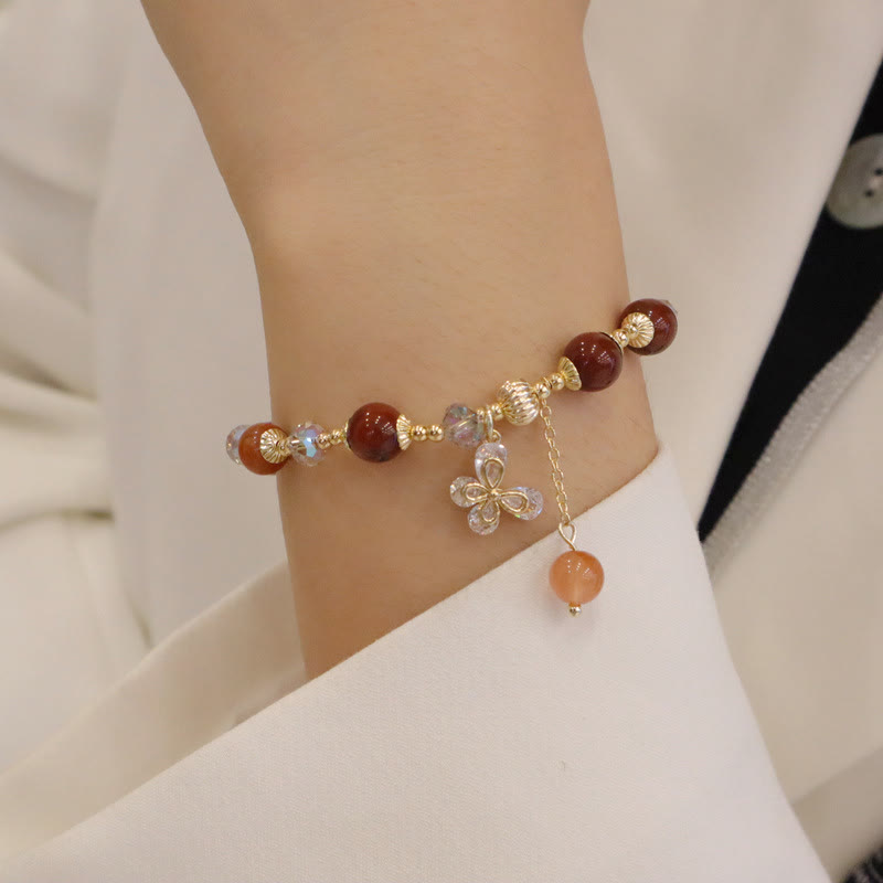 Nimara Ritual Natural Fu Lu Shou Rainbow Crystal Rutilated Quartz Wealth Butterfly Charm Bracelet