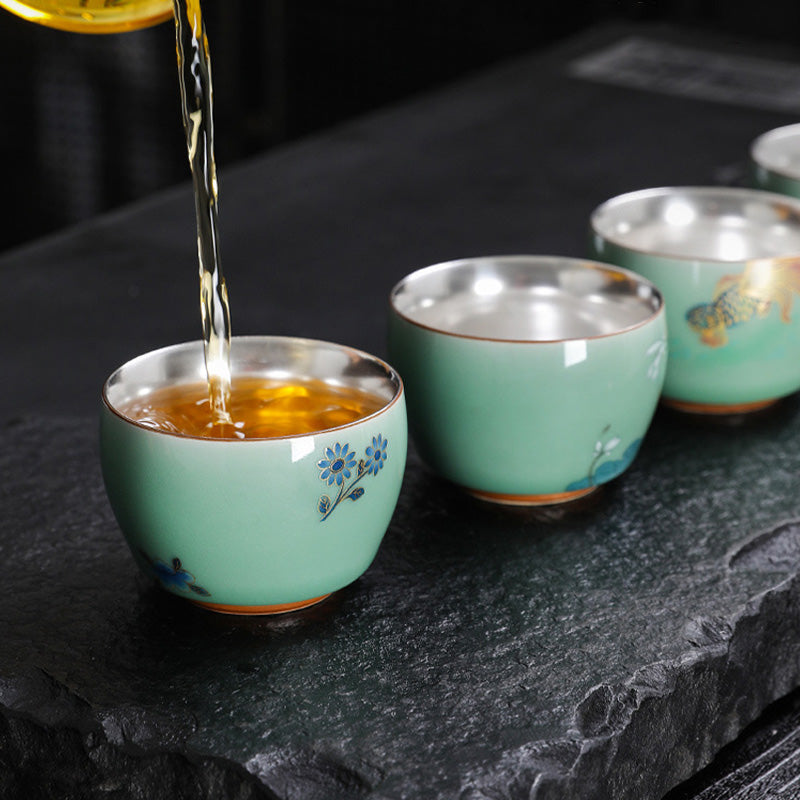 Nimara Ritual Butterfly Goldfish Lotus Koi Fish Ceramic Teacup Kung Fu Tea Cup 120ml