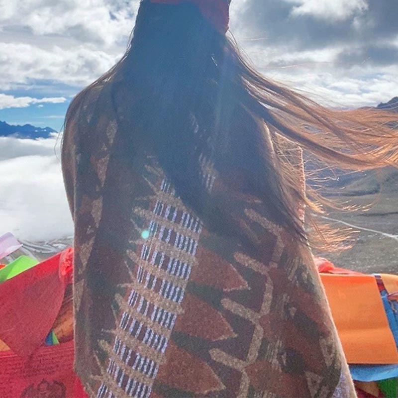 Nimara Ritual Tibetan Shawl Classic Geometry Pattern Winter Cozy Travel Scarf Wrap