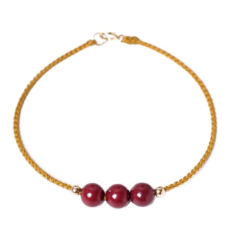 Nimara Ritual 14K Gold Plated Natural Cinnabar Blessing String Braided Bracelet