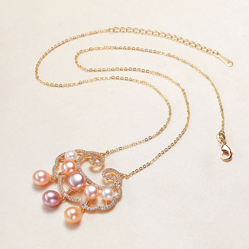 Nimara Ritual 18K Gold Plated Natural Pearl Chinese Lock Charm Sincerity Necklace Pendant