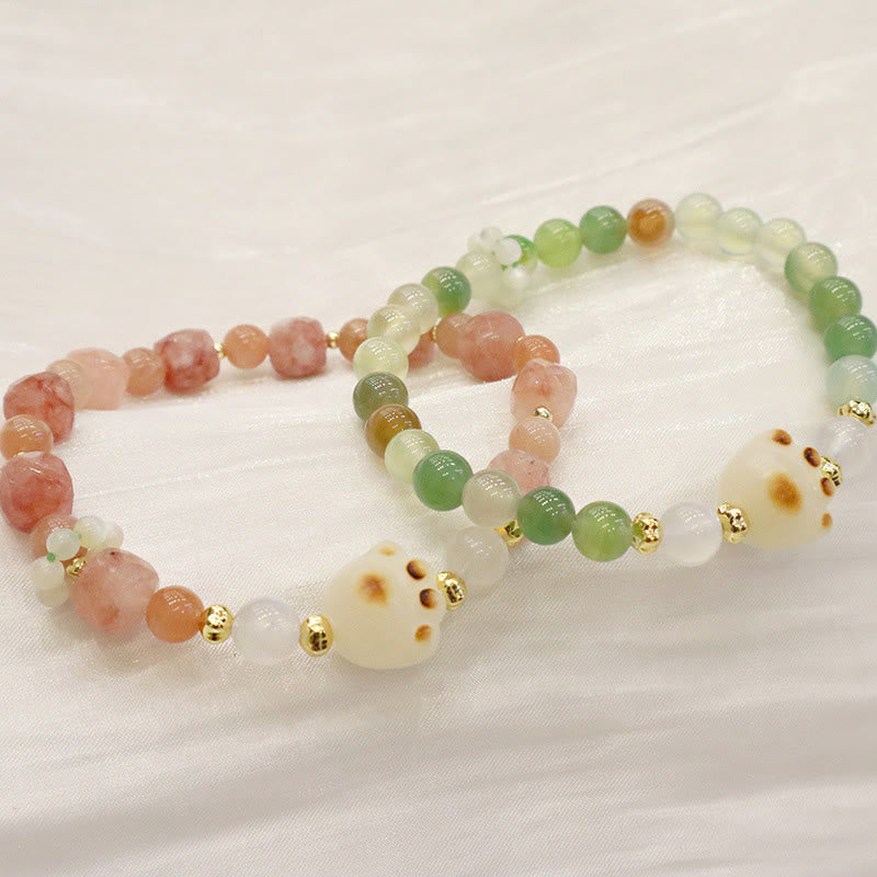 Nimara Ritual Green Agate Sun Stone Cat's Eye Bodhi Seed Cat Paw Support Bracelet