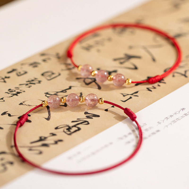 Nimara Ritual Strawberry Crystal Beads Luck Red String Anklet