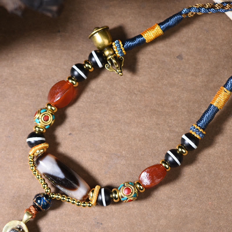 Nimara Ritual Handmade Buddha Snake Skull Head Dzi Bead Serenity Rope Necklace Pendant