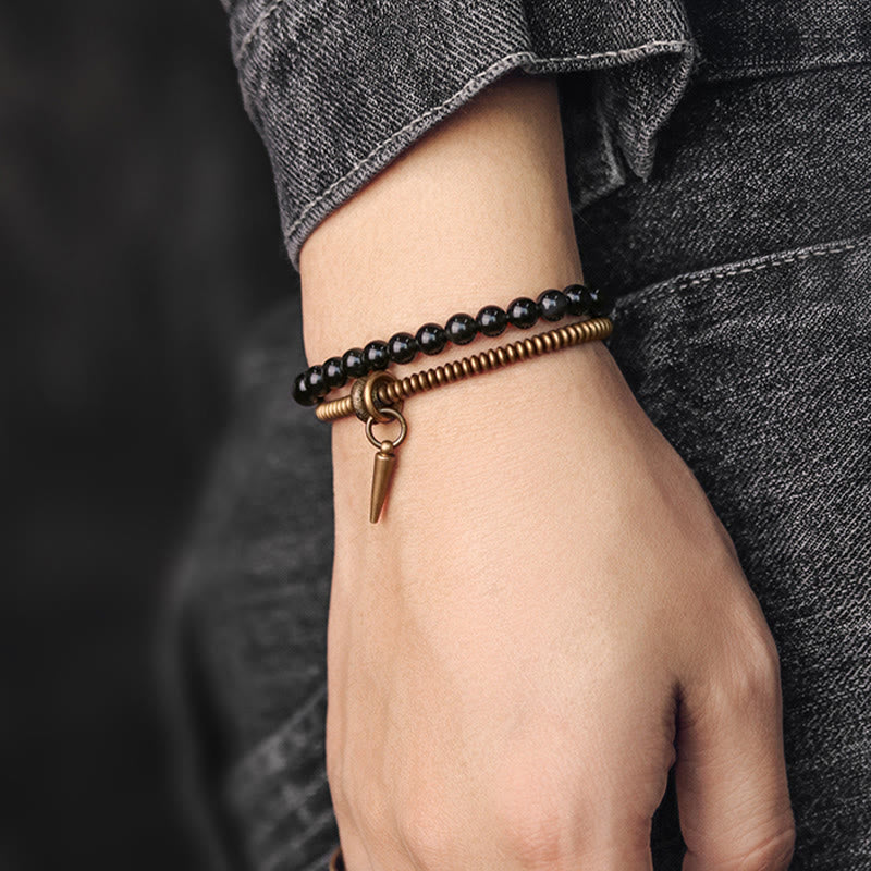 Nimara Ritual Rainbow Obsidian Copper Inner Peace Healing Double Layer Bracelet