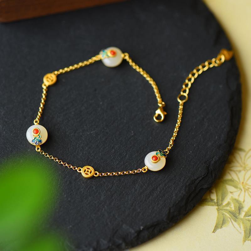 Nimara Ritual Peace Buckle White Jade Luck Copper Bracelet